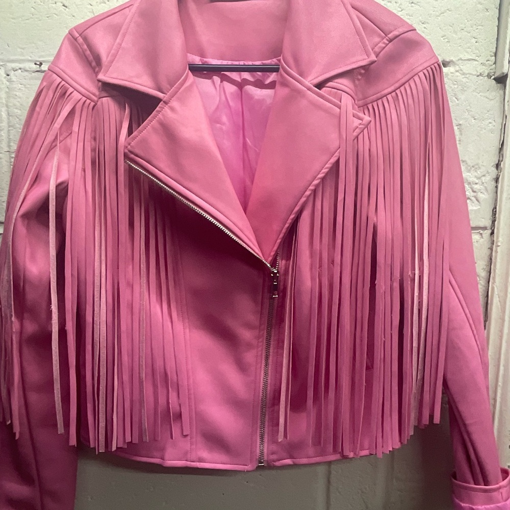 Pink Fringe “Leather’ Moto Jacket